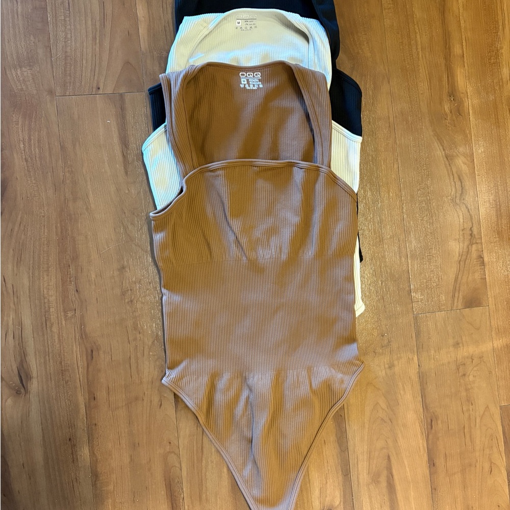 OQQ Women’s Bodysuits Square Neck Tummy Control Thongs - 3 pack